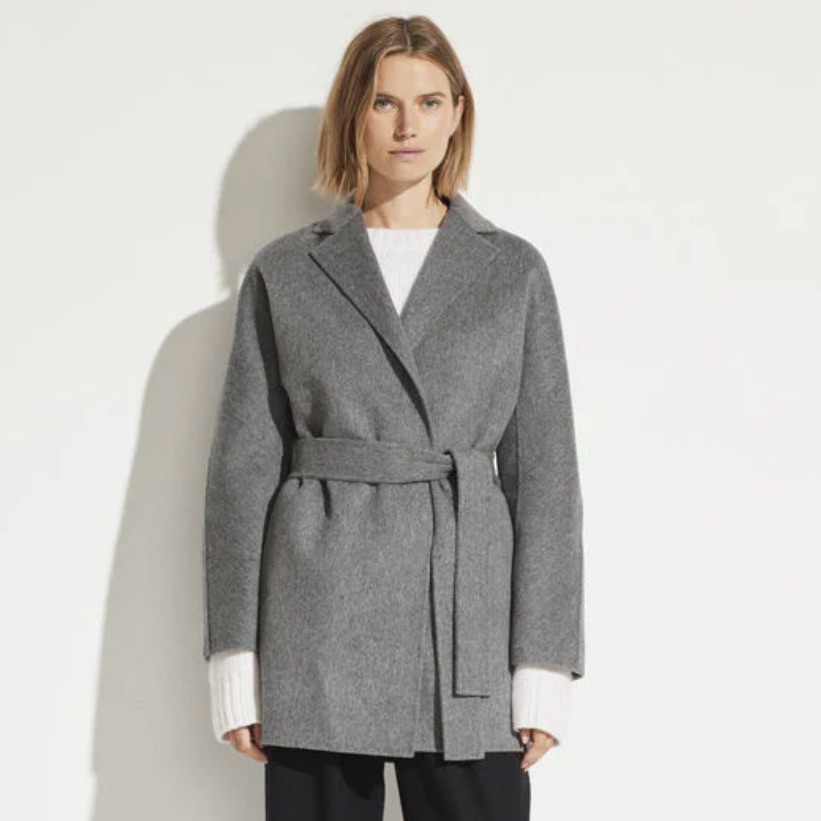 Vince - Belted Cardigan Coat In Small Heather Grey